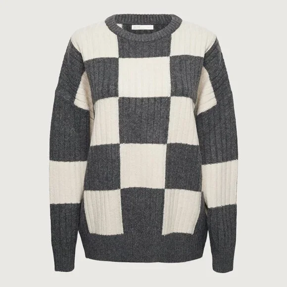 OAK + FORT RIB-KNIT CHECKERED SWEATER XS NWT - Picture 2 of 2